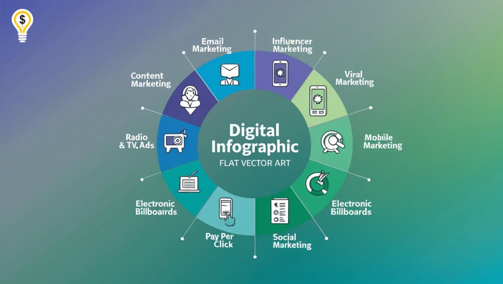 Infographic showing different types of digital marketing campaigns in a circular layout