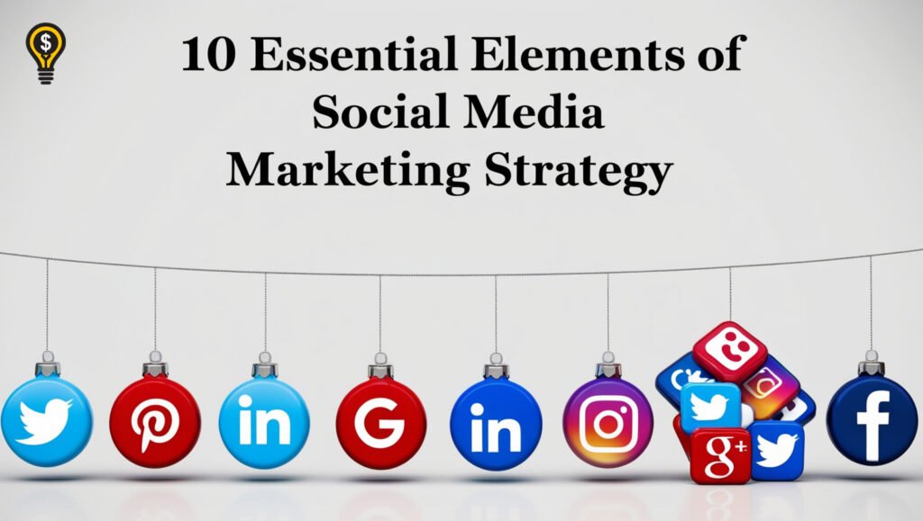 Professional layout featuring key components of a social media strategy with platform icons