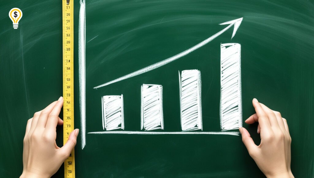Conceptual photo of a chalkboard with a hand-drawn bar graph and an upward arrow, symbolizing business growth