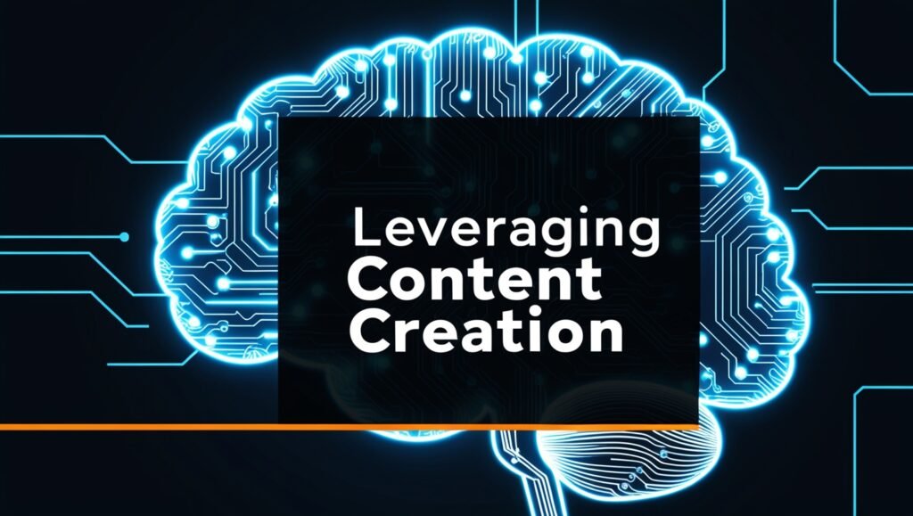 Graphic of a digital brain made of circuits with 'Leveraging Content Creation' text overlay