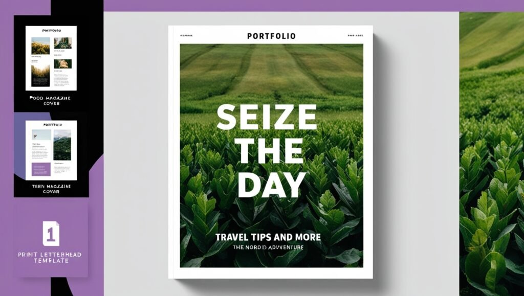Online editor showing minimalist portfolio with bold title and field image.